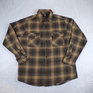 YAGO Men's Casual Plaid Flannel Long Sleeve Button Up Shirt Size L Brown/Tan